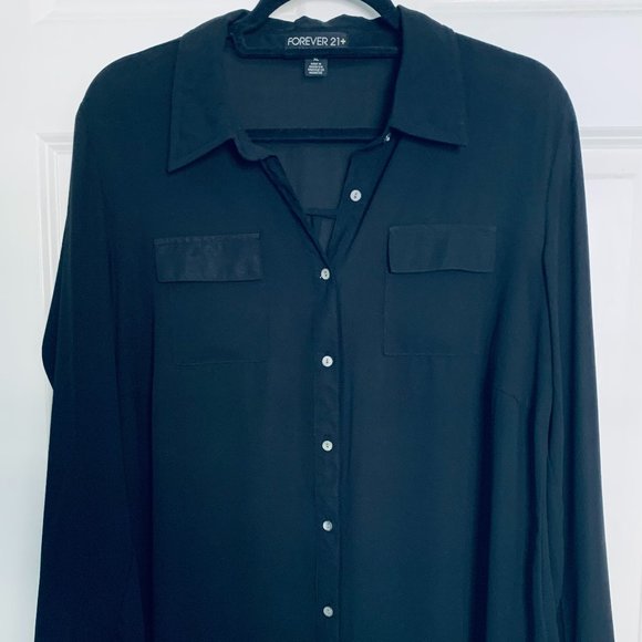 Forever 21 Tops - Forever 21 Black Sheer Button Down Blouse